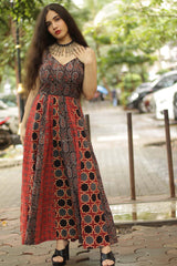 Tarangini | Long  Kali Dress | Red Ajrakh