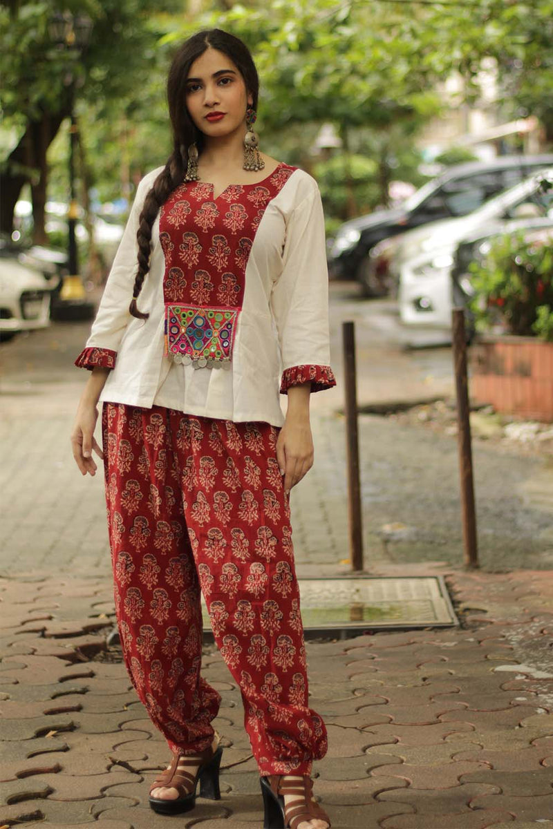 Afsana | Co-Ord Set with Mirrorwork | Ajrakh Madder