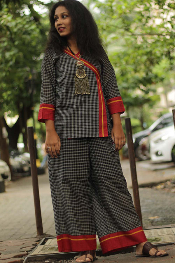 Vasundhara Syahi| Patteda Aanchu Co-Ord Set | Red