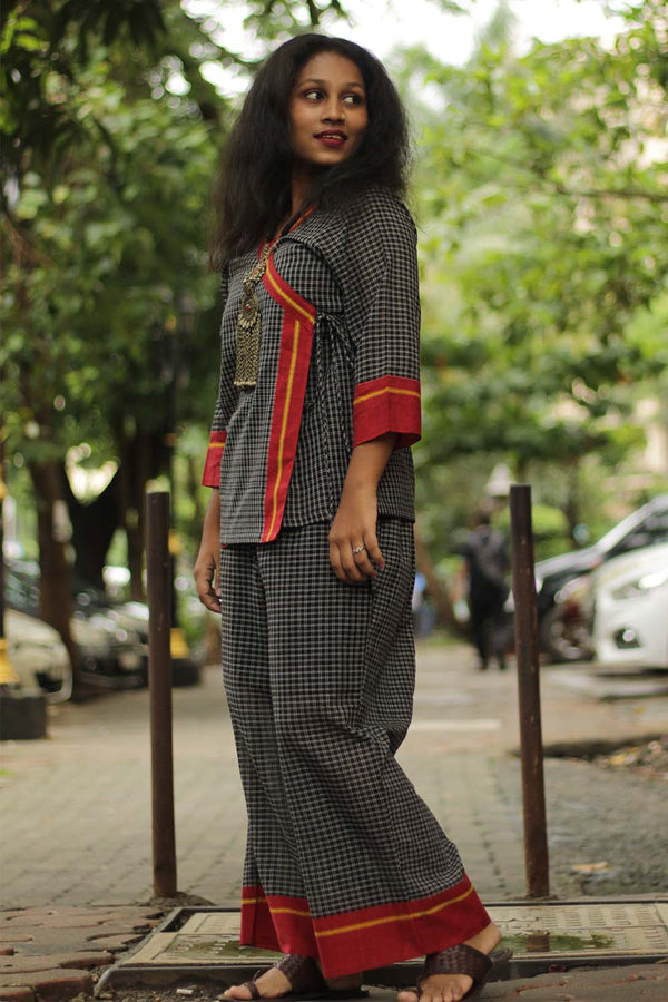 Vasundhara Syahi| Patteda Aanchu Co-Ord Set | Red