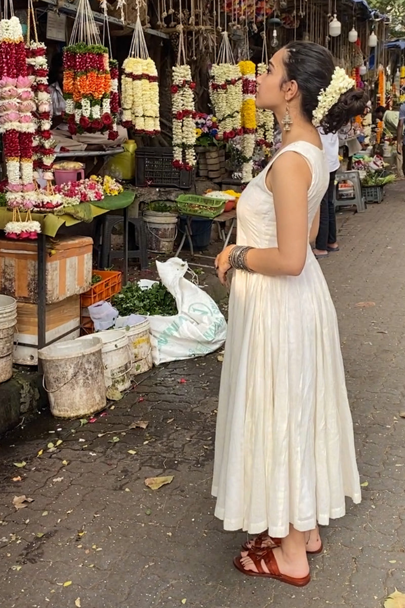 Alankrita | TeesKali  Anarkali Kurta/Dress  | Ivory Mul