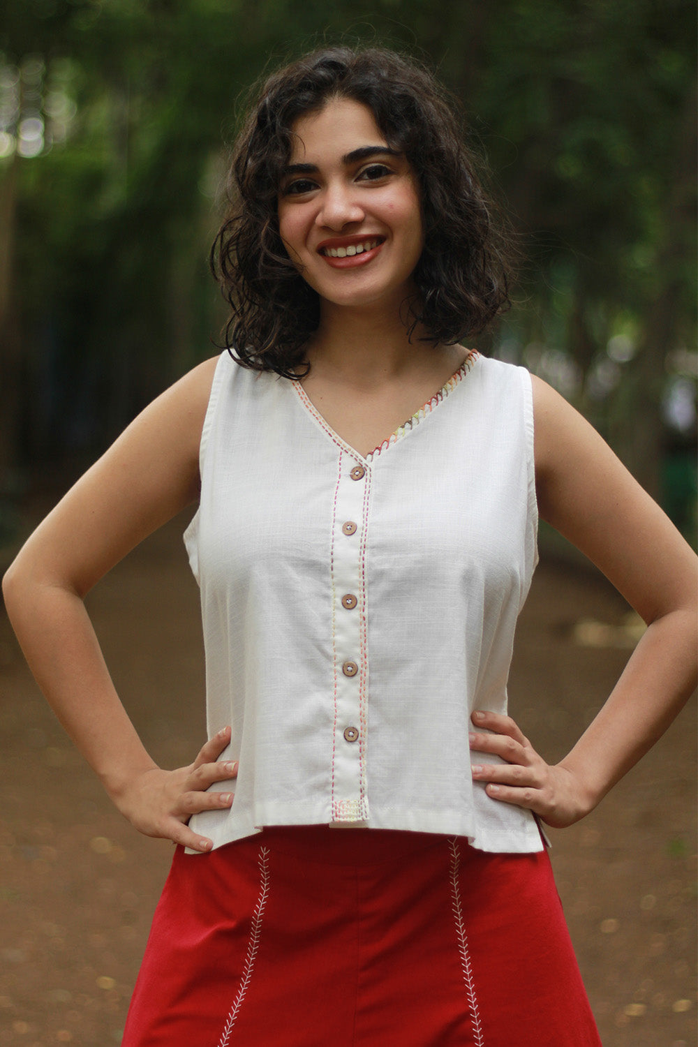 Embroidered Cotton Top | Ivory