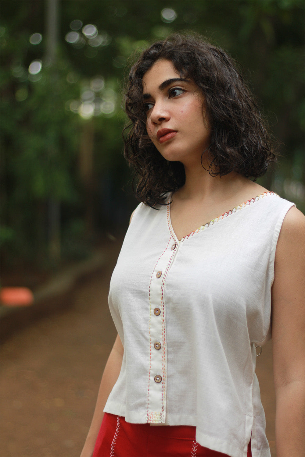 Embroidered Cotton Top | Ivory