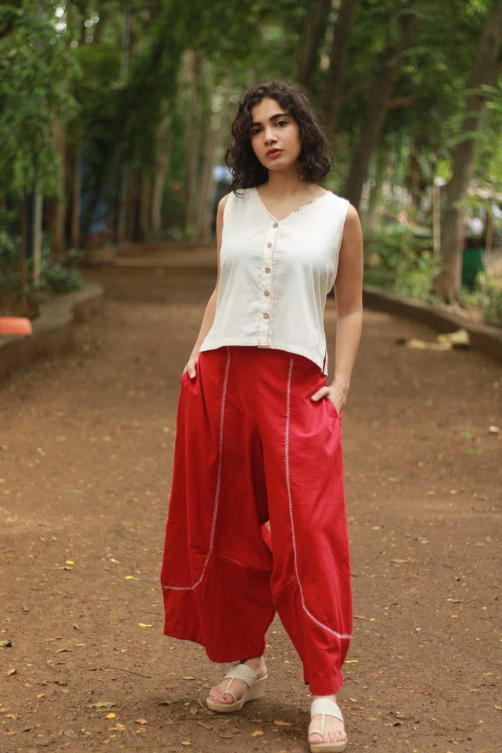 Musafir | Balloon Pants | Rouge with Embroidery