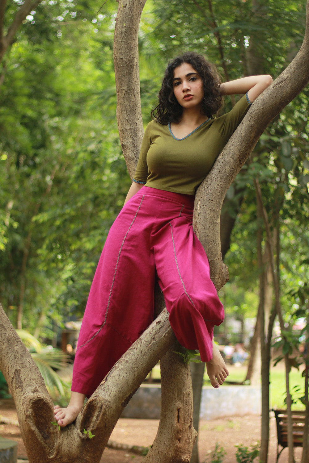 Musafir | Balloon Pants | Magenta with Embroidery