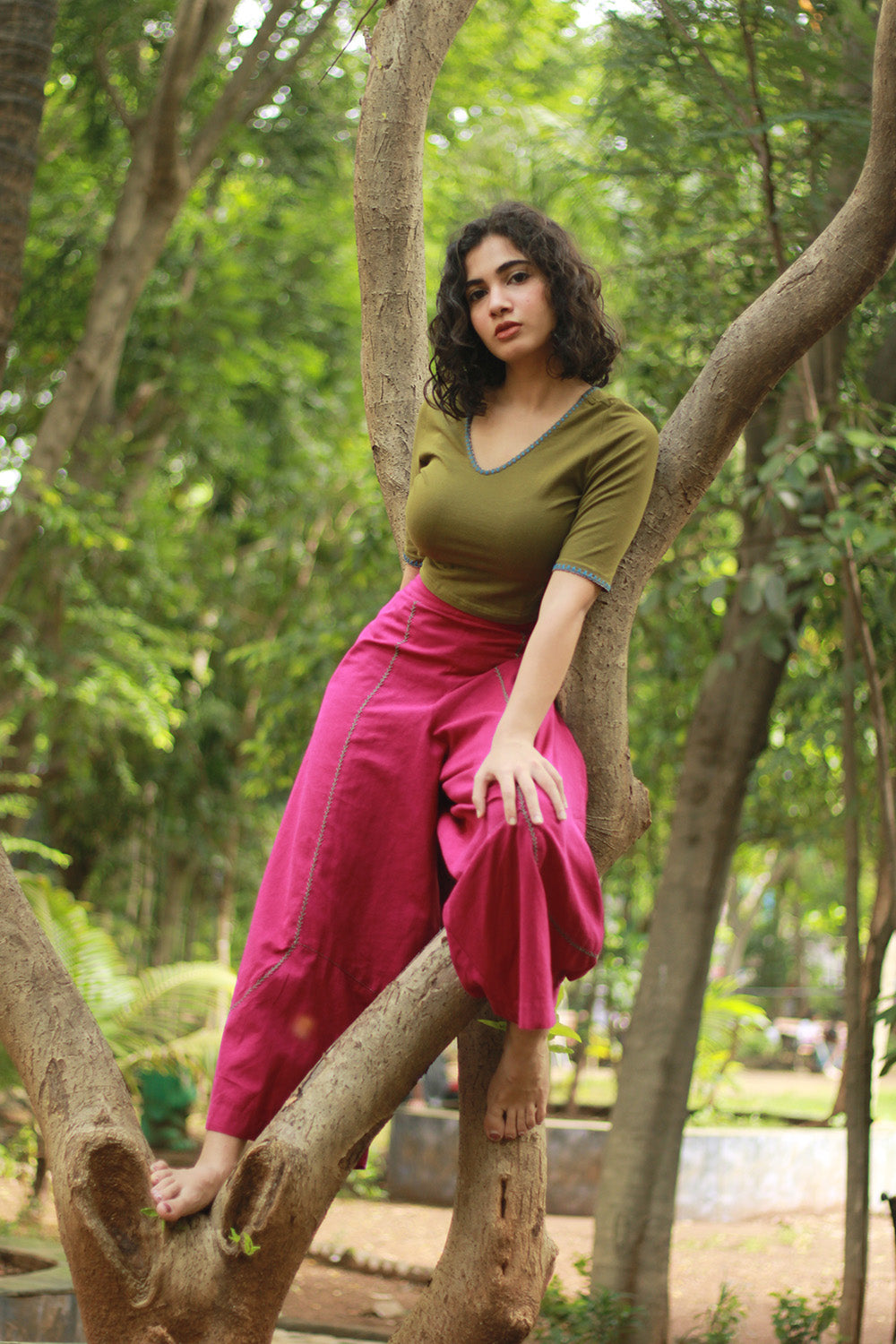 Musafir | Balloon Pants | Magenta with Embroidery