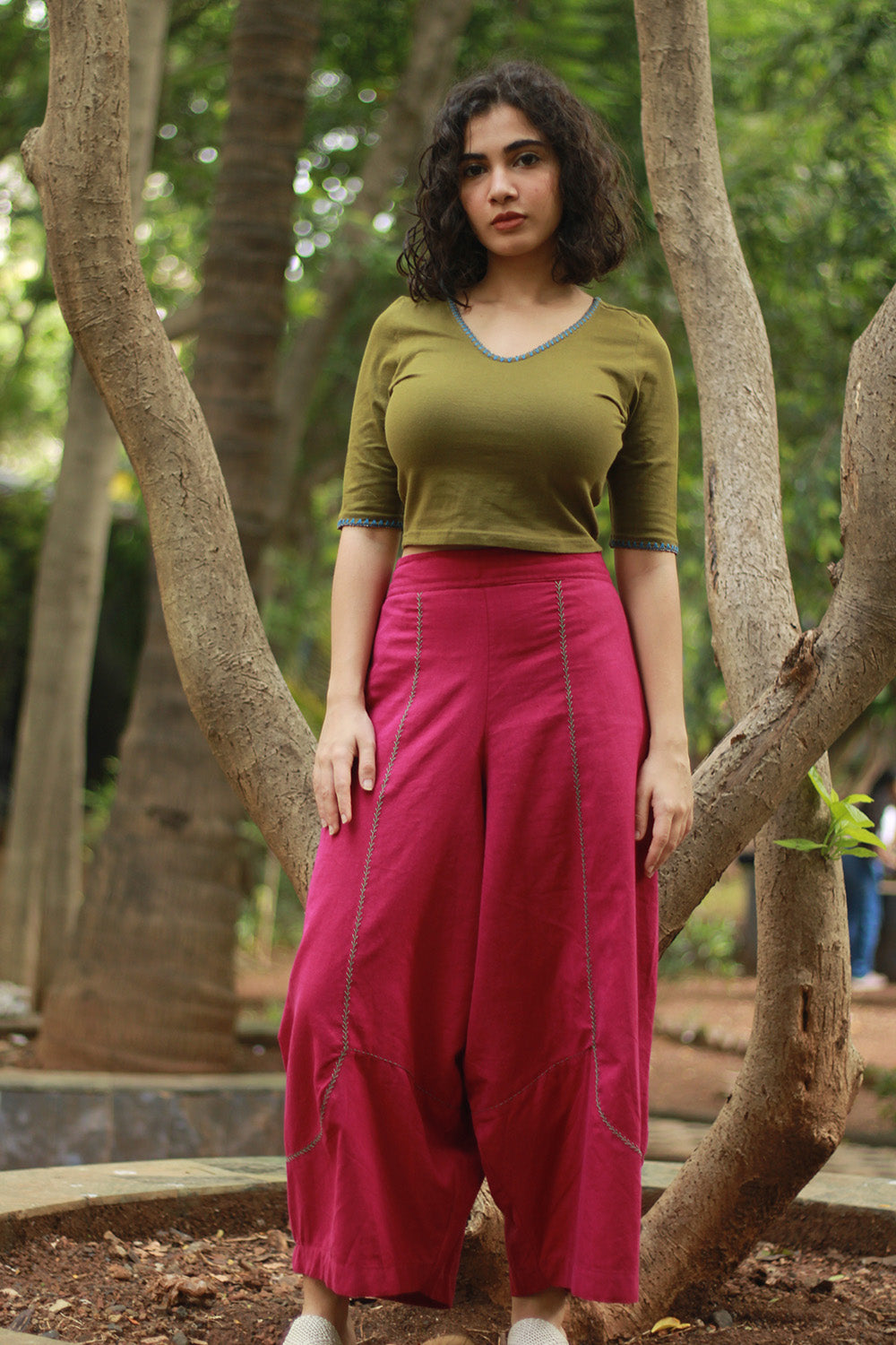 Musafir | Balloon Pants | Magenta with Embroidery