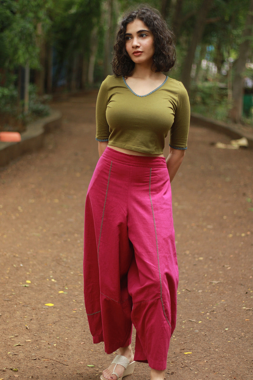 Musafir | Balloon Pants | Magenta with Embroidery