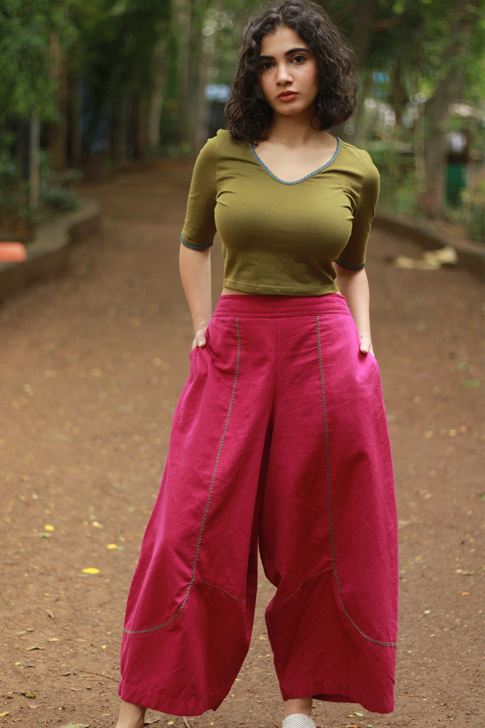 Musafir | Balloon Pants | Magenta with Embroidery