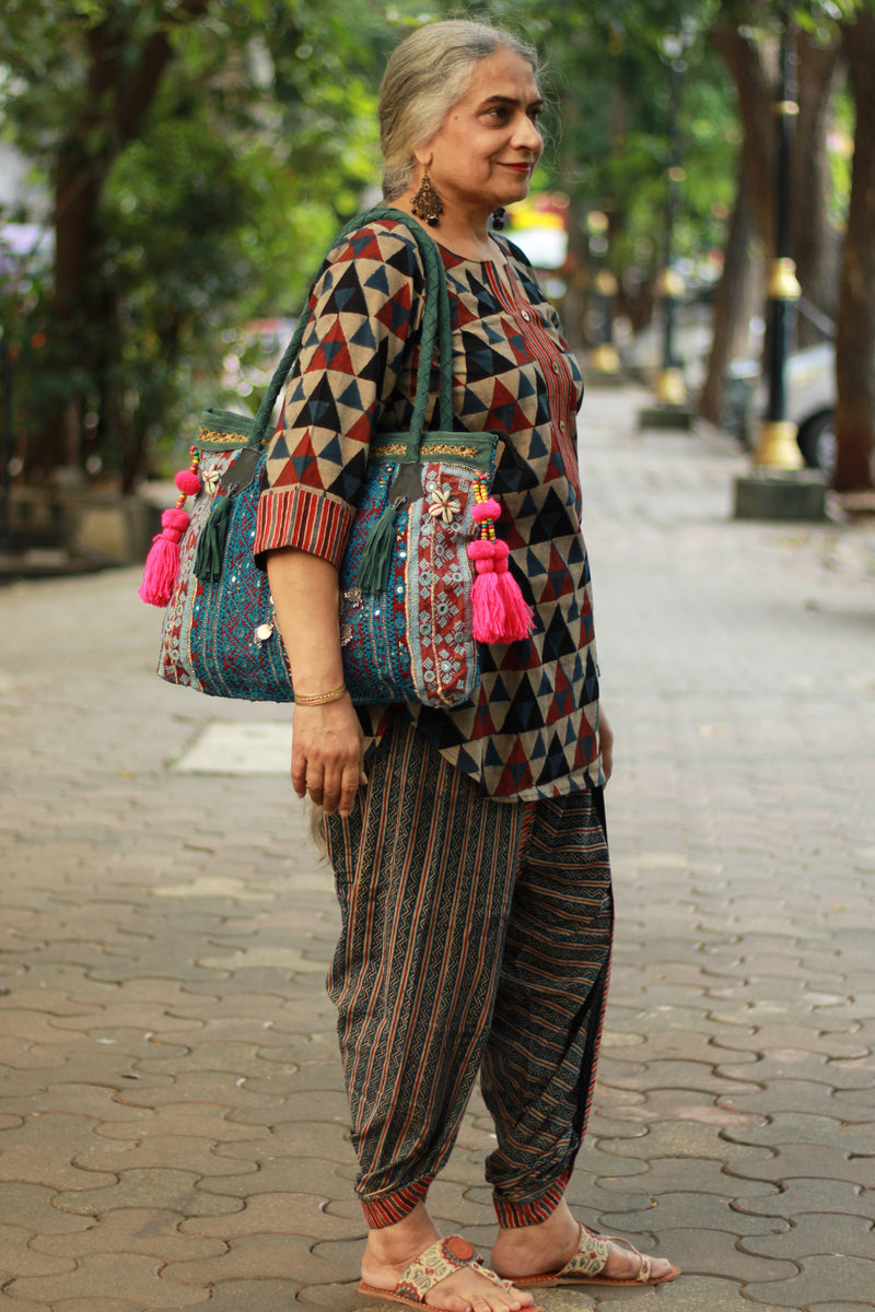 Shubhra | Dhoti Kurta Co-Ord Set | Trikon Ajrakh | Indigo