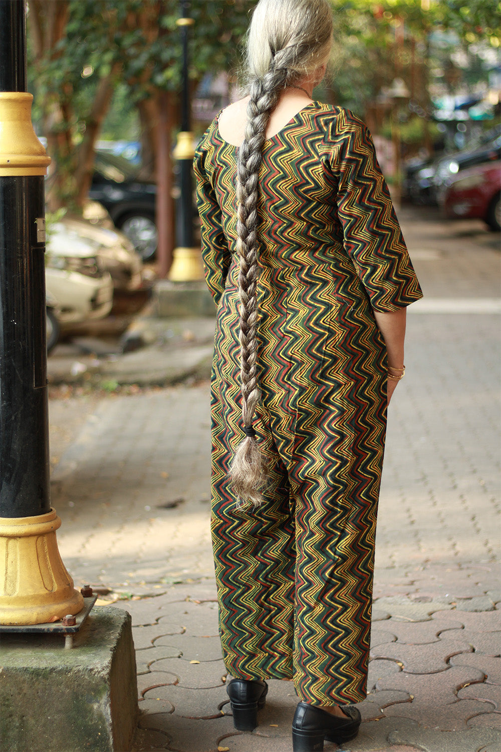Anurima | Angarkha Style Jumpsuit | Chevron Ajrakh Green