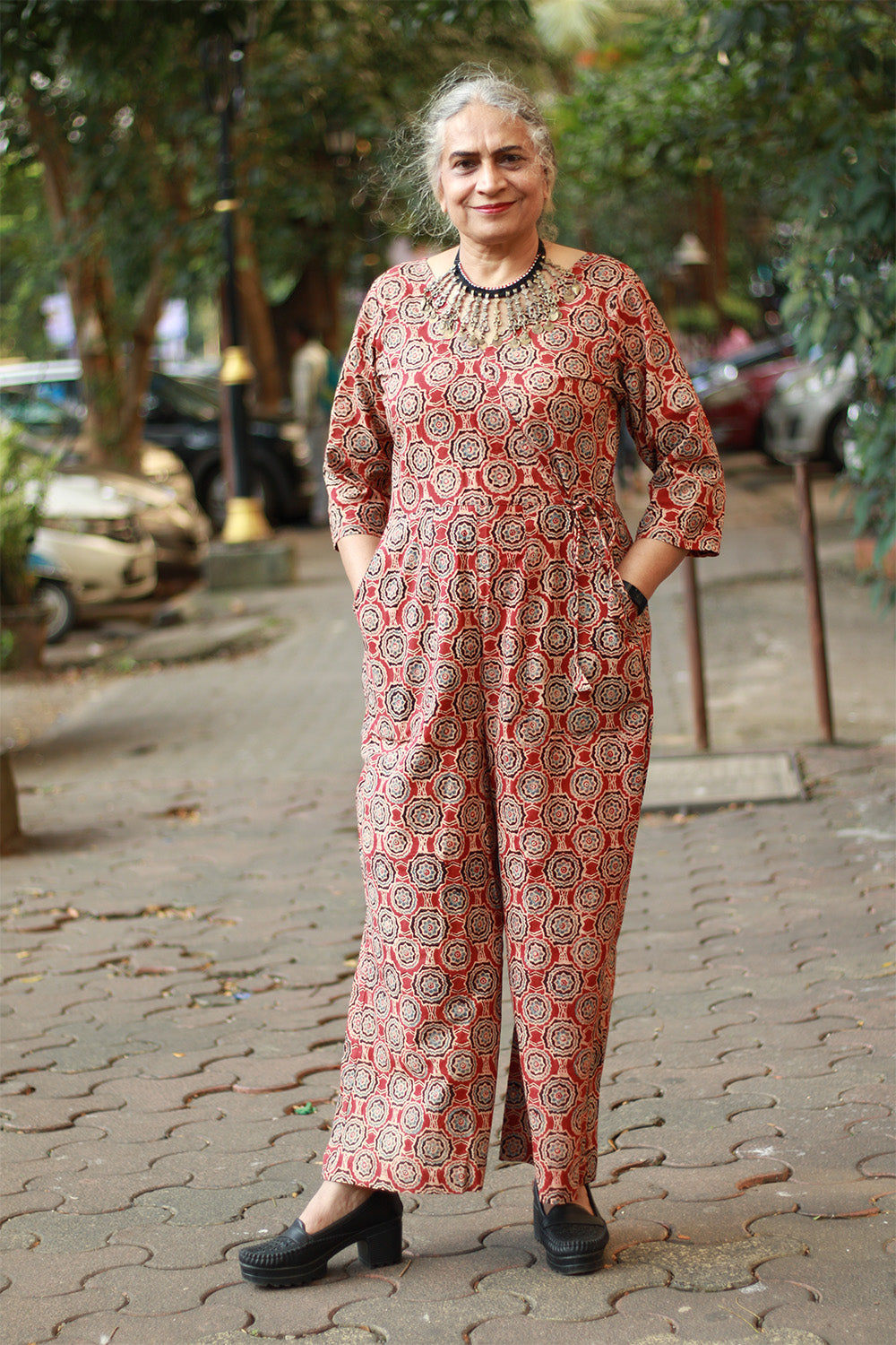 Anurima | Angarkha Style Jumpsuit | Floral Ajrakh Madder