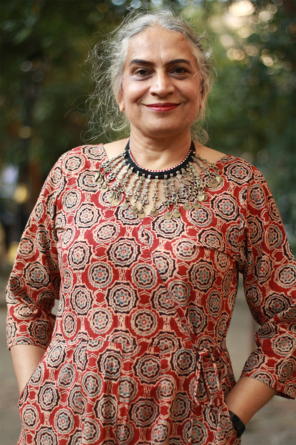 Anurima | Angarkha Style Jumpsuit | Floral Ajrakh Madder