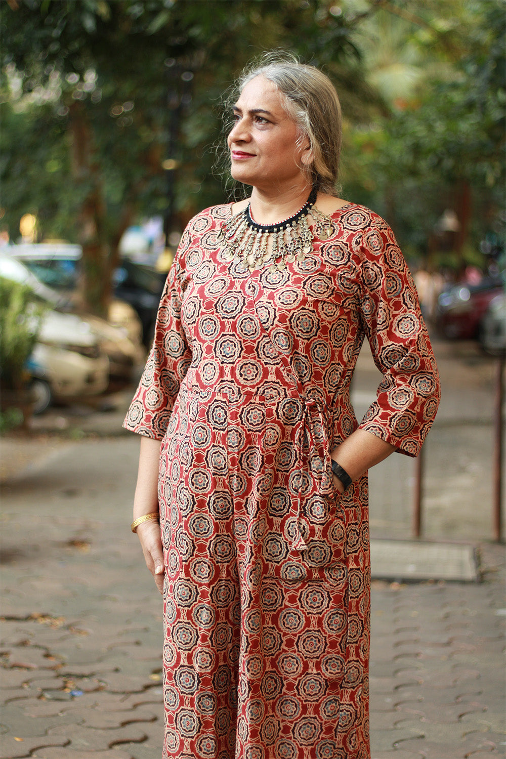 Anurima | Angarkha Style Jumpsuit | Floral Ajrakh Madder