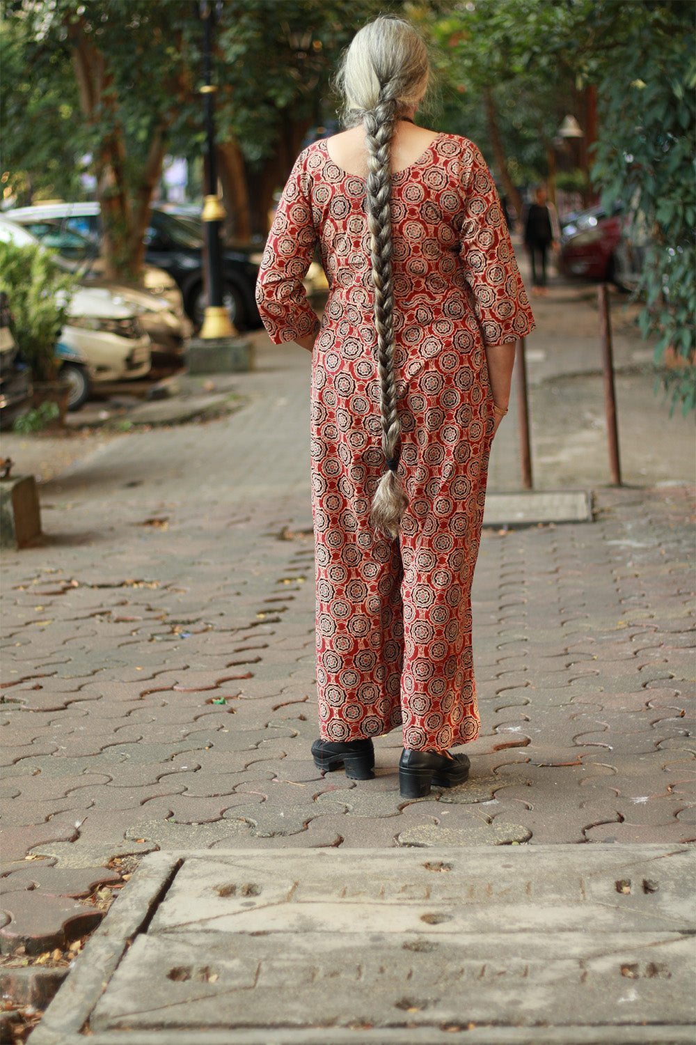 Anurima | Angarkha Style Jumpsuit | Floral Ajrakh Madder