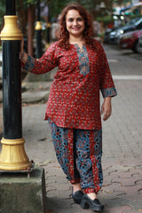 Shubhra | Dhoti Kurta Co-Ord Set | Kali Ajrakh | Madder Red