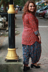 Shubhra | Dhoti Kurta Co-Ord Set | Kali Ajrakh | Madder Red