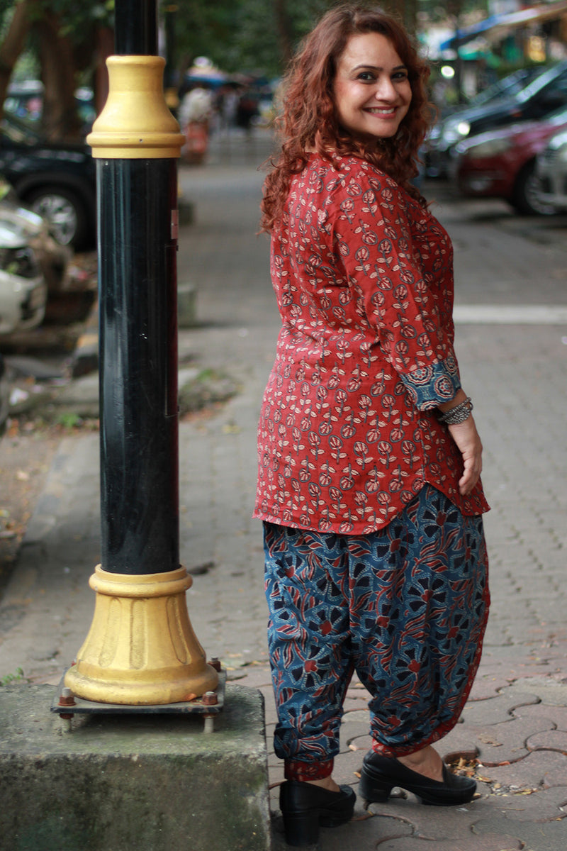Shubhra | Dhoti Kurta Co-Ord Set | Kali Ajrakh | Madder Red