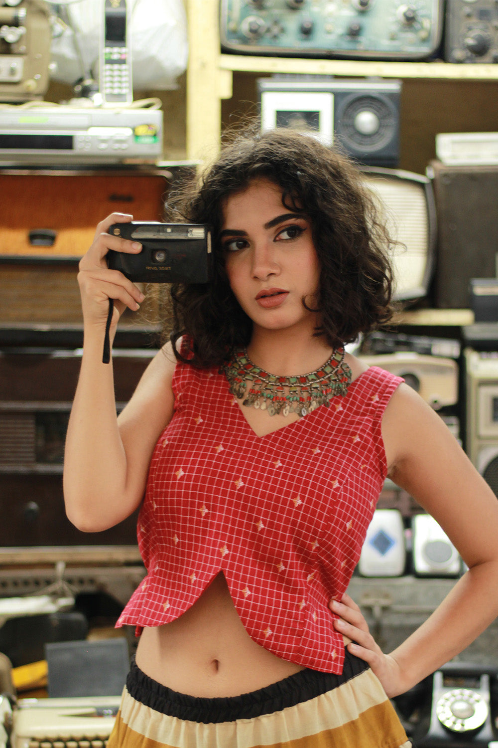 Reeva | Fitted Sleeveless Top | Red Checks