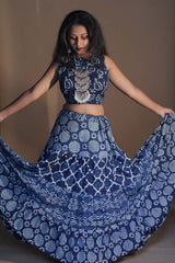 Ghumar | Tiered Long Skirt | Indigo Medley