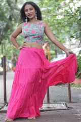 Ghumar | Mul Tiered Long Skirt | Fuchsia