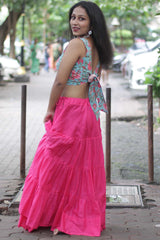 Ghumar | Mul Tiered Long Skirt | Fuchsia