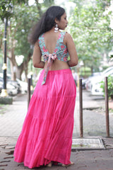 Ghumar | Mul Tiered Long Skirt | Fuchsia