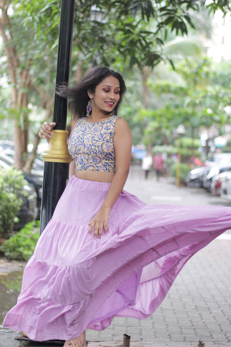 Ghumar| Mul Tiered Long Skirt | Lavender