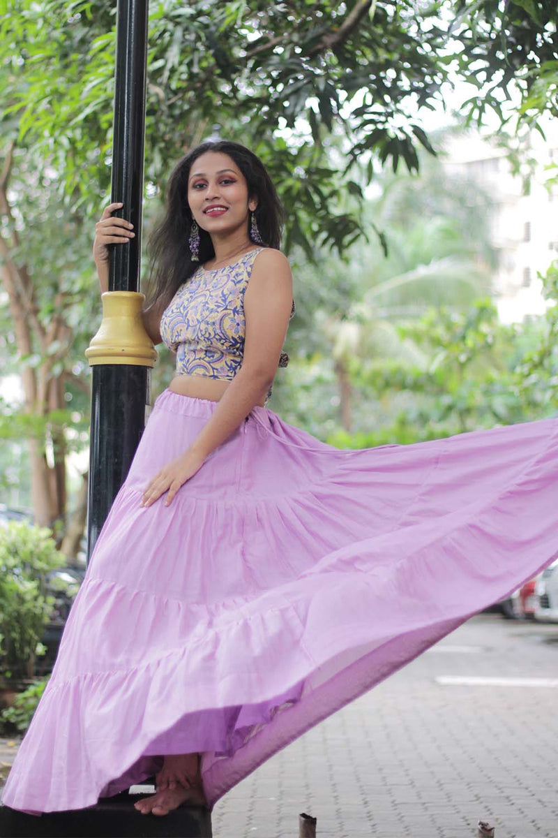 Ghumar| Mul Tiered Long Skirt | Lavender