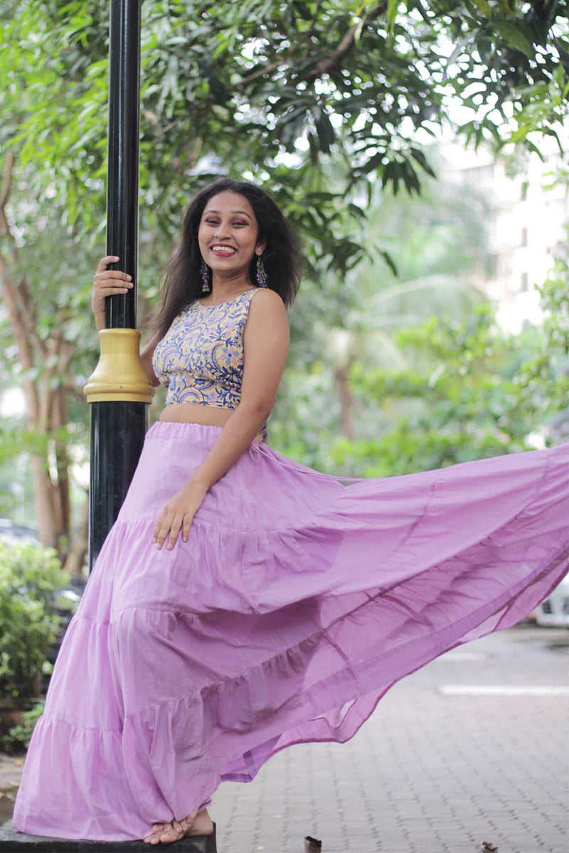 Ghumar| Mul Tiered Long Skirt | Lavender