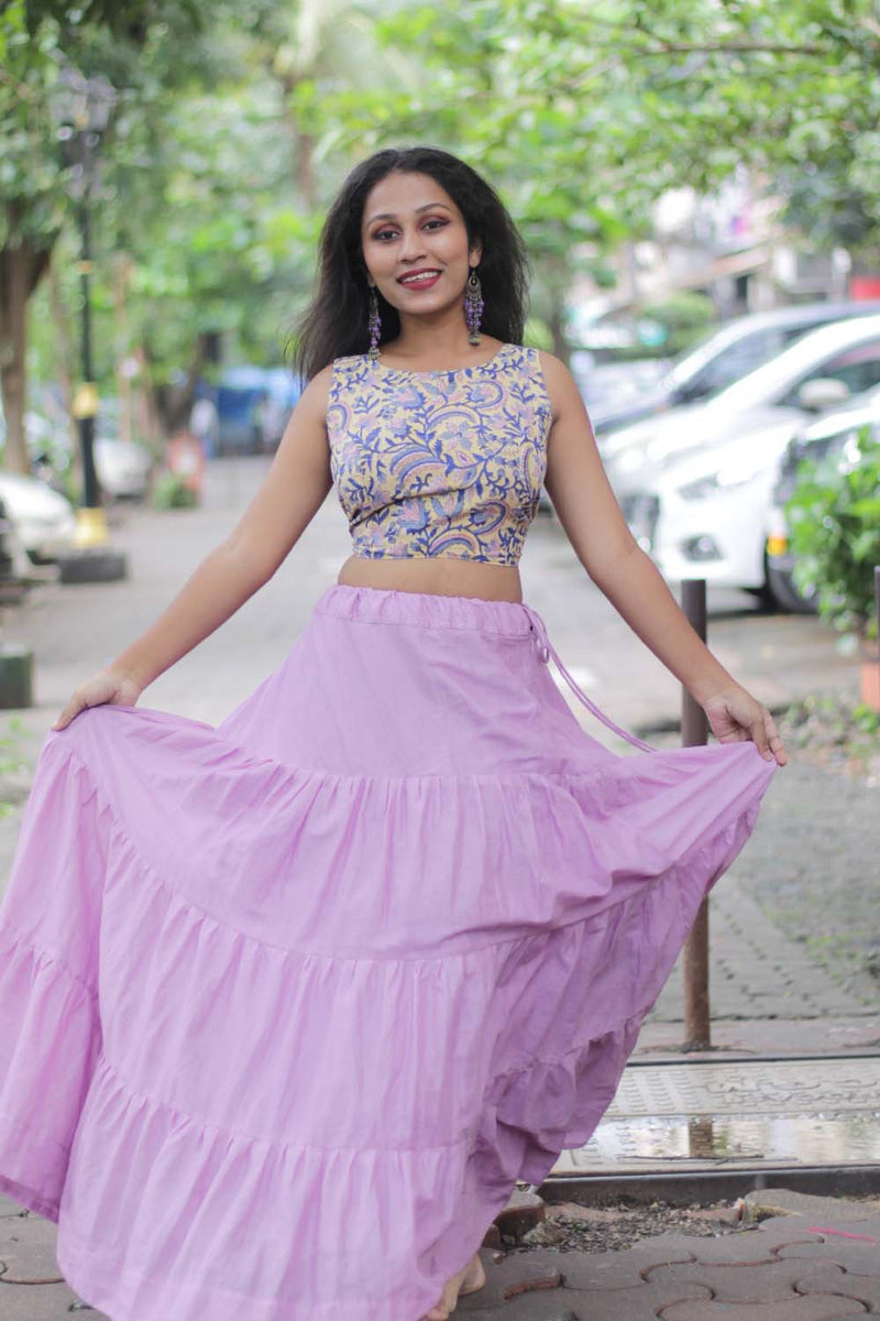 Ghumar| Mul Tiered Long Skirt | Lavender
