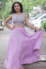 Ghumar| Mul Tiered Long Skirt | Lavender