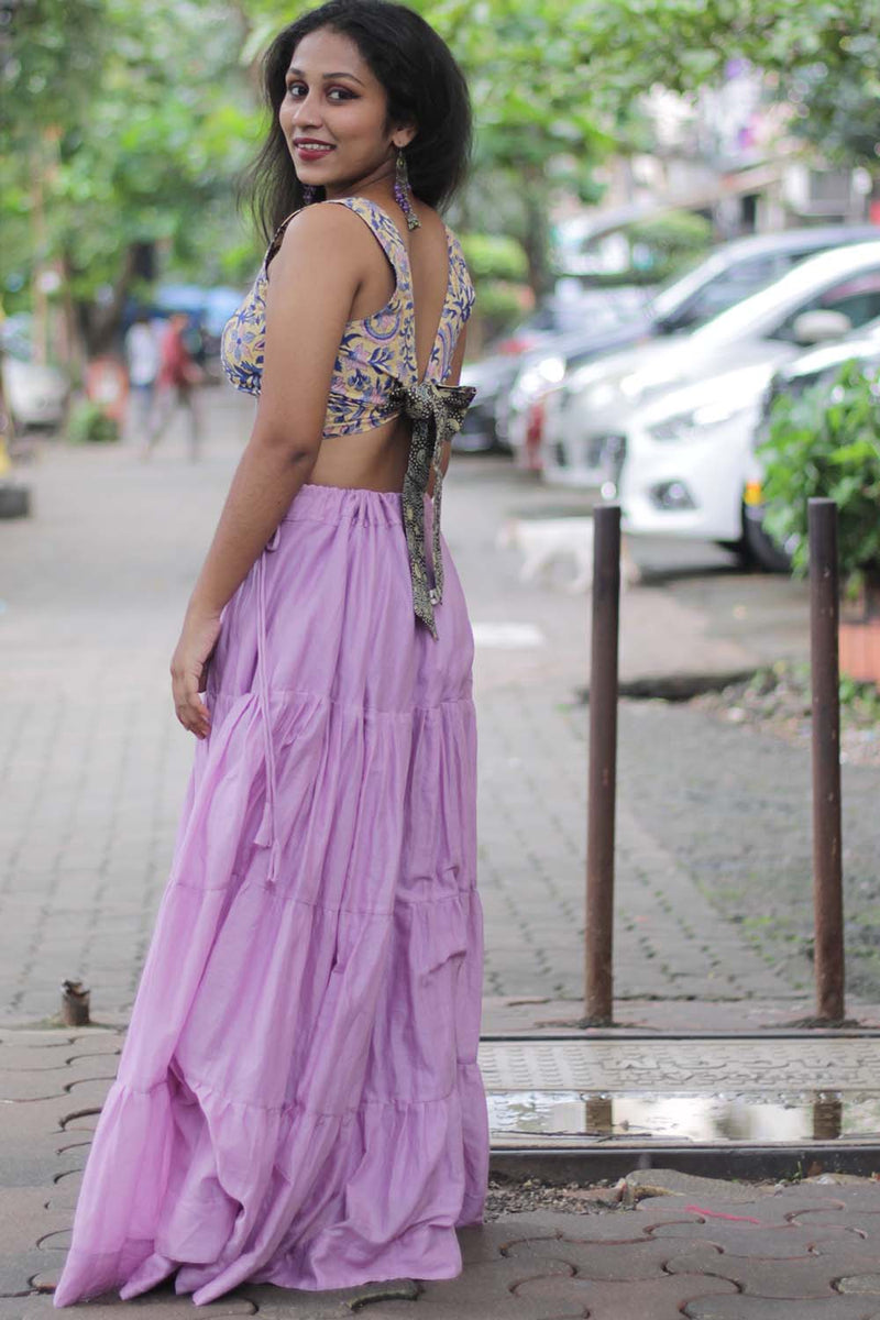 Ghumar| Mul Tiered Long Skirt | Lavender