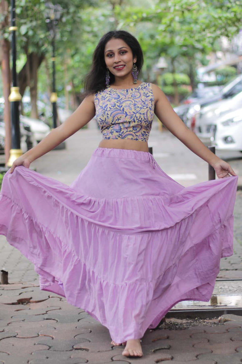 Ghumar| Mul Tiered Long Skirt | Lavender