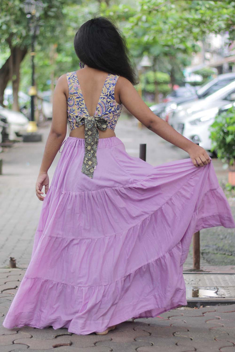 Ghumar| Mul Tiered Long Skirt | Lavender