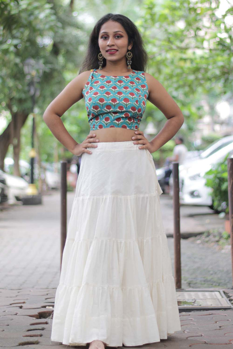Ghumar | Mul Tiered Long Skirt | Ivory
