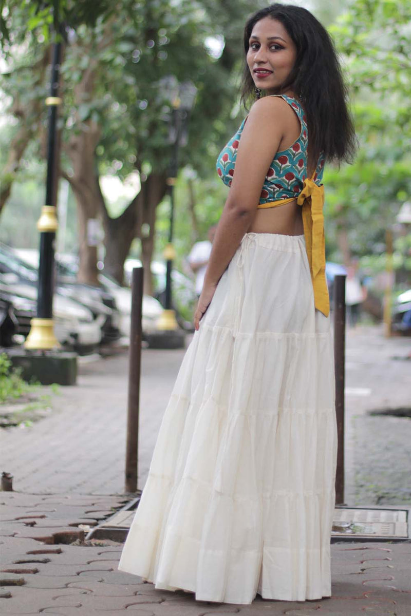 Ghumar | Mul Tiered Long Skirt | Ivory