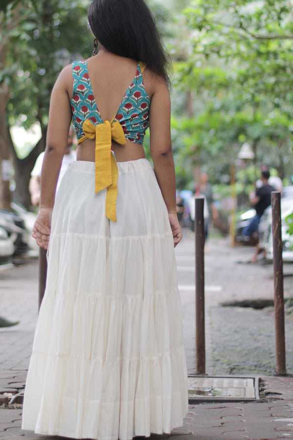 Ghumar | Mul Tiered Long Skirt | Ivory