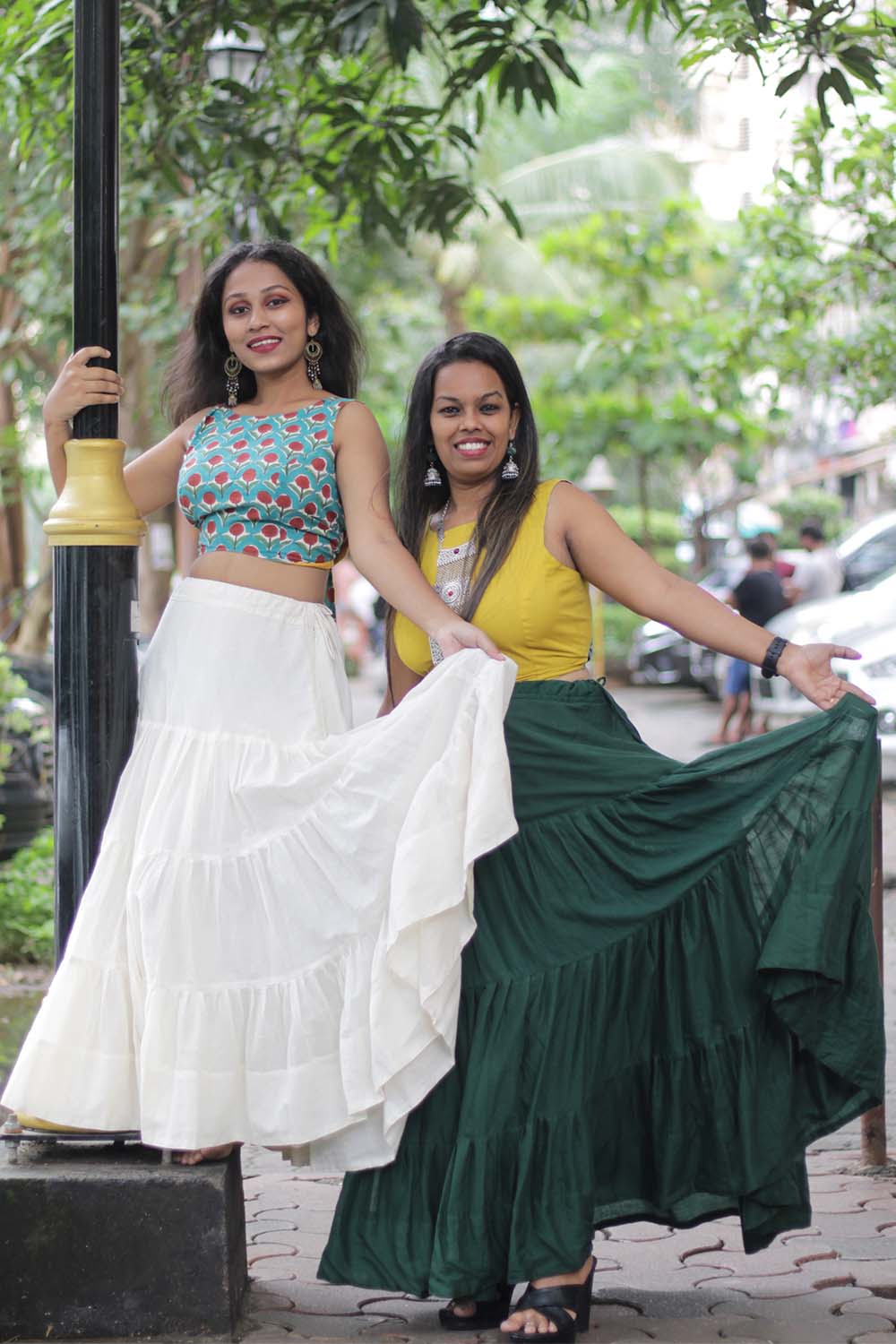 Ghumar | Mul Tiered Long Skirt | Ivory
