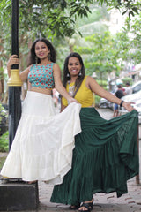 Ghumar | Mul Tiered Long Skirt | Ivory