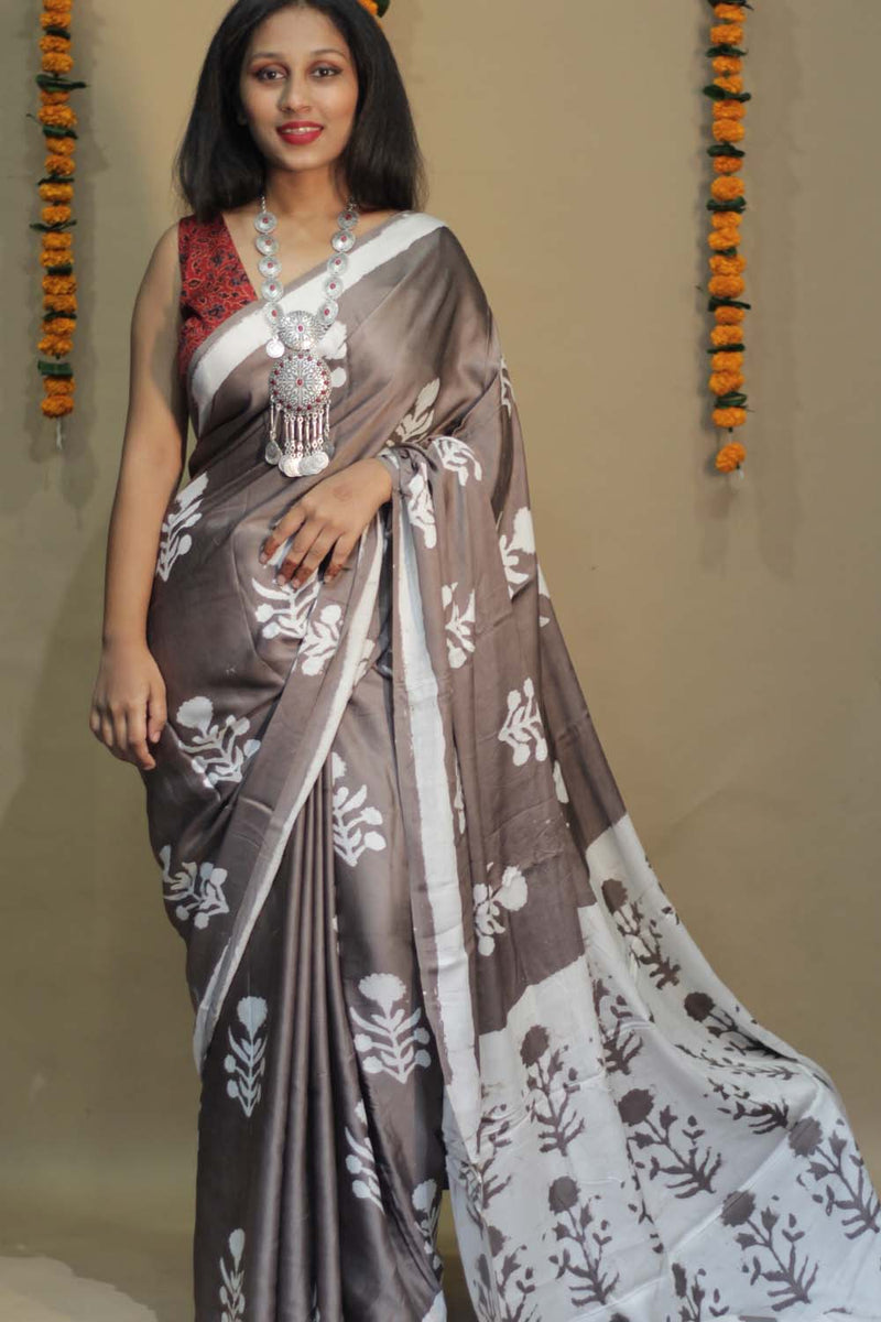Kashish | Modal Silk Saree | Silver Floral
