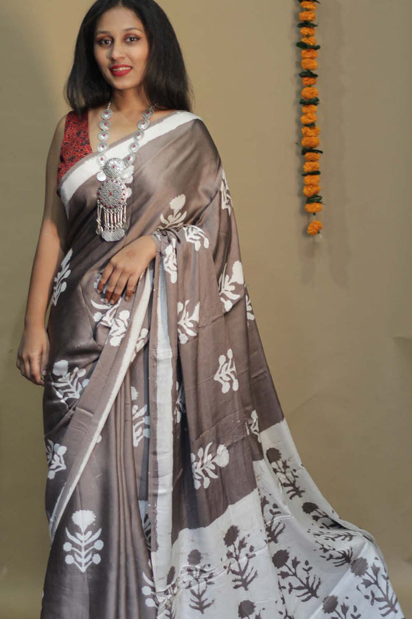 Kashish | Modal Silk Saree | Silver Floral