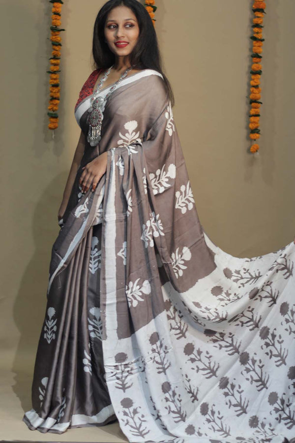 Kashish | Modal Silk Saree | Silver Floral