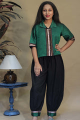 Ratnavali | Harem Pants | Midnight Black with Green Khunn