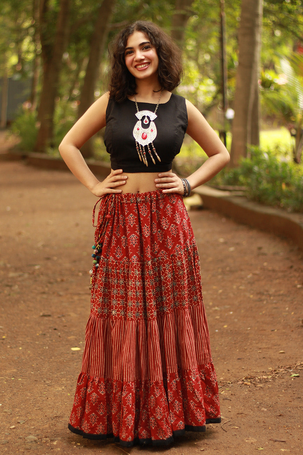 Ghumar | Tiered Long Skirt | Madder Ajrakh Medley