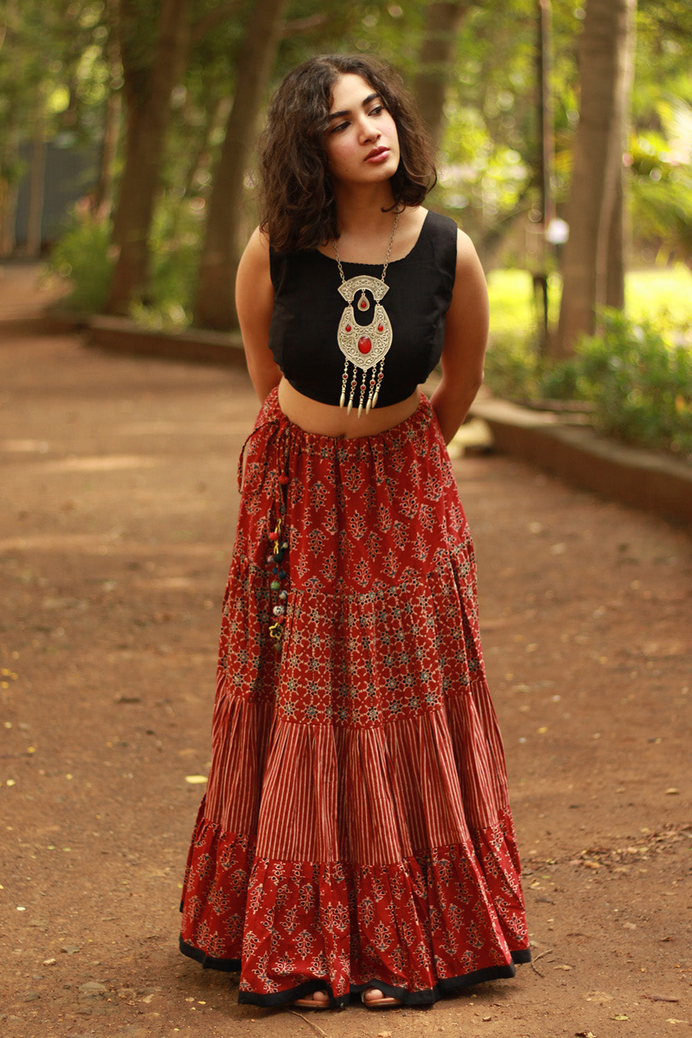 Ghumar | Tiered Long Skirt | Madder Ajrakh Medley