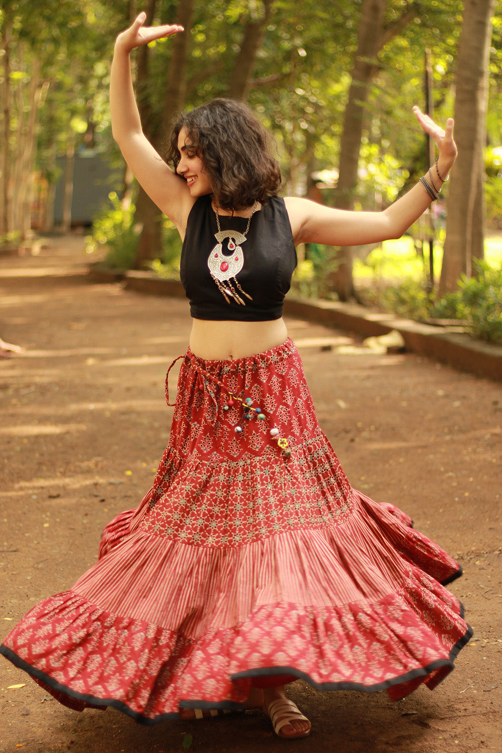 Ghumar | Tiered Long Skirt | Madder Ajrakh Medley