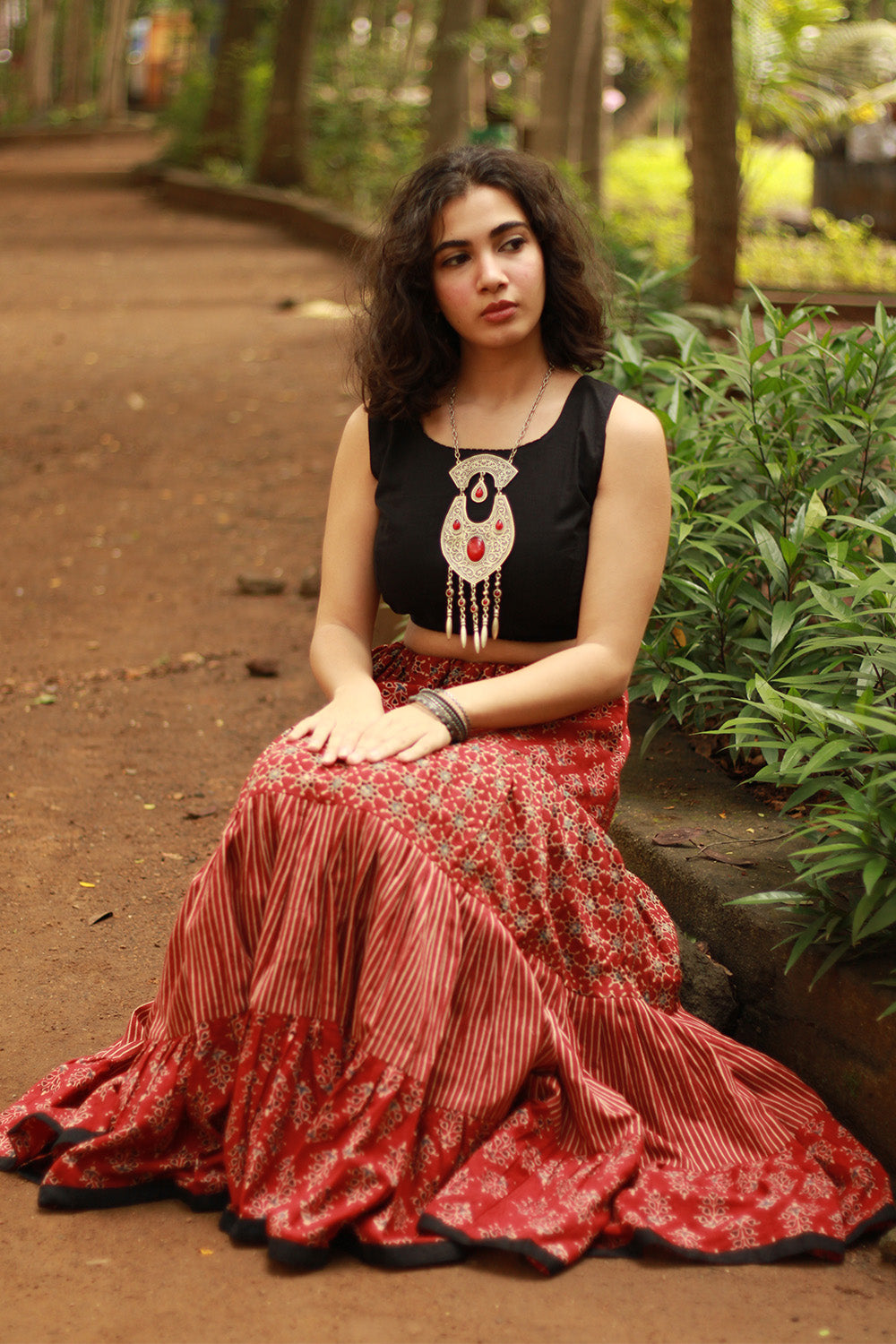 Ghumar | Tiered Long Skirt | Madder Ajrakh Medley