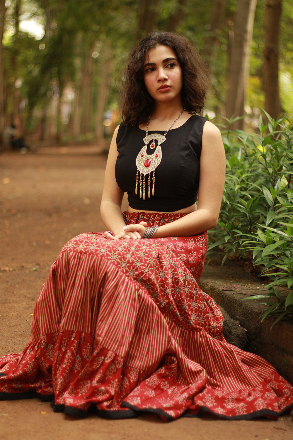 Ghumar | Tiered Long Skirt | Madder Ajrakh Medley