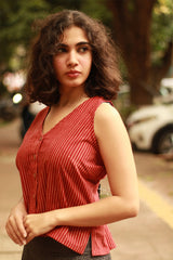 Dhaariyan | Front Buttoned Vest | Madder Stripes Ajrakh